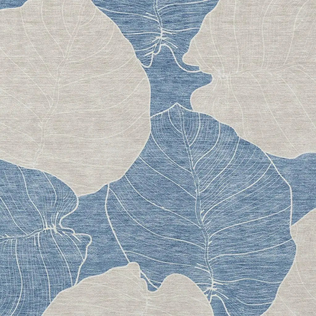 3' X 5' Denim Blue And Ivory Floral Washable Indoor Outdoor Area Rug Homeroots Outdoor