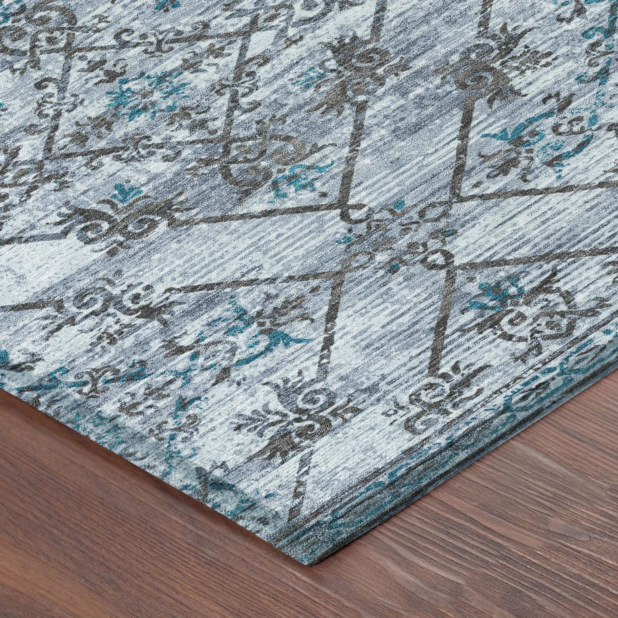 3' X 5' Denim Blue And Ivory Geometric Washable Indoor Outdoor Area Rug Homeroots Outdoor