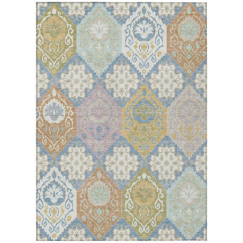 3' X 5' Denim Blue And Ivory Geometric Washable Indoor Outdoor Area Rug Homeroots Outdoor