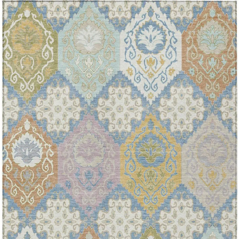 3' X 5' Denim Blue And Ivory Geometric Washable Indoor Outdoor Area Rug Homeroots Outdoor