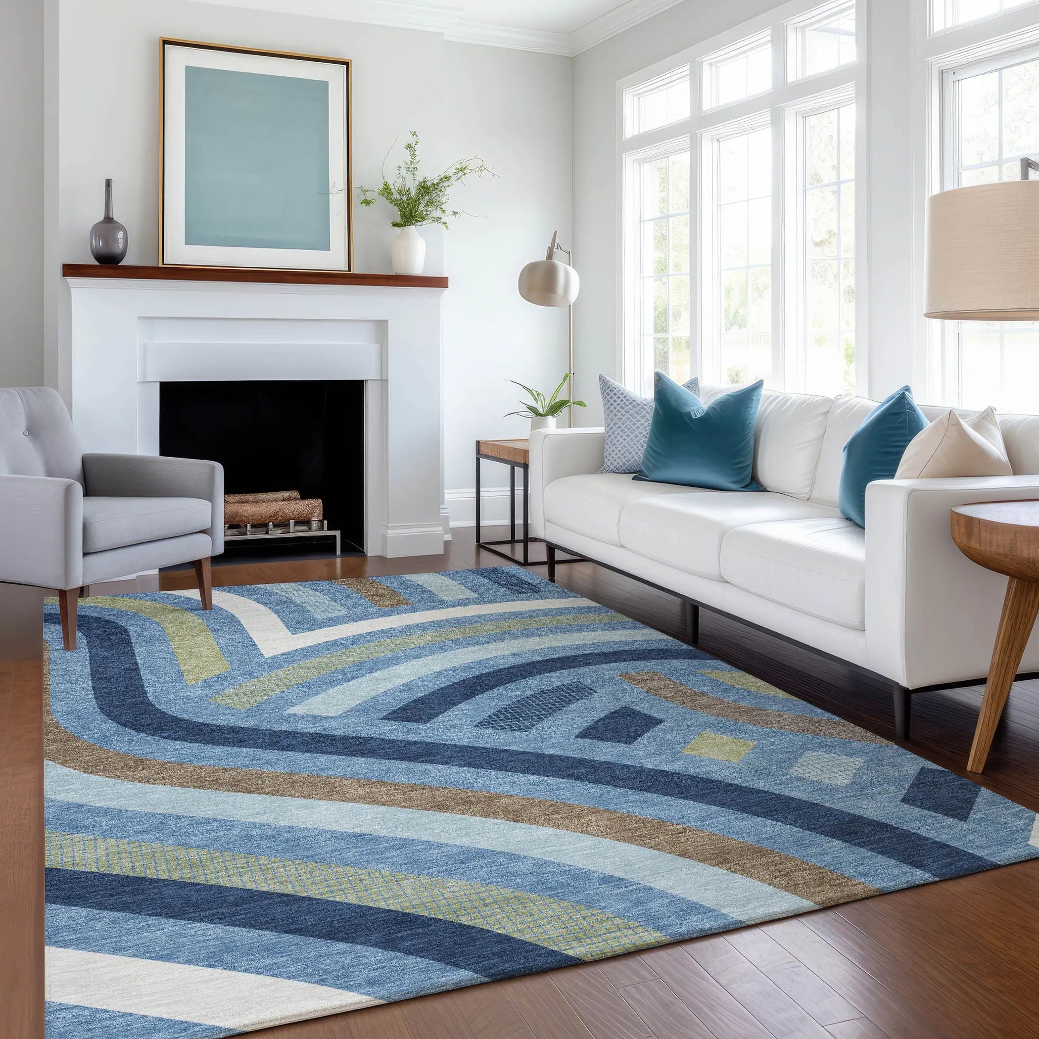 3' X 5' Denim Blue And Navy Blue Abstract Washable Indoor Outdoor Area Rug Homeroots Outdoor