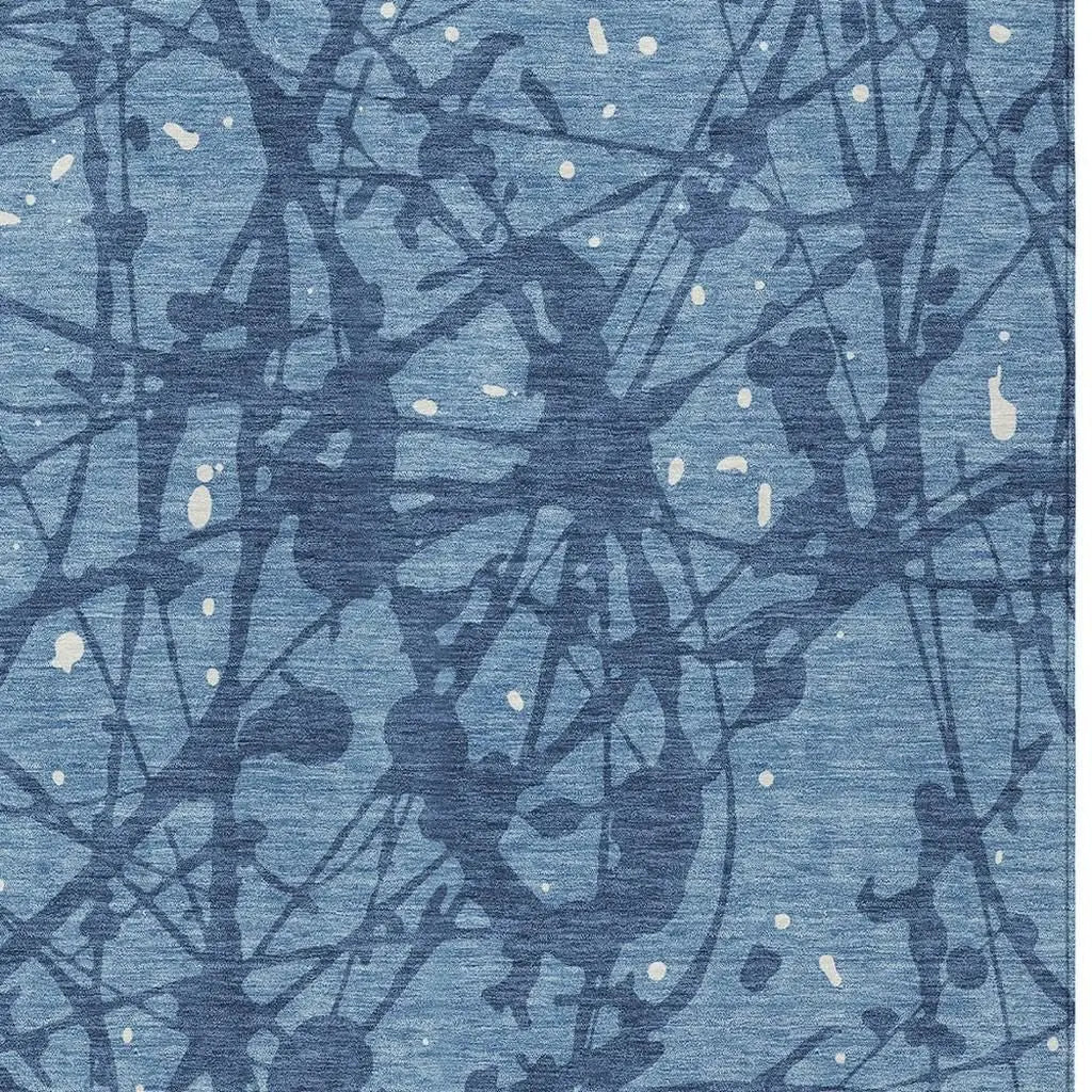 3' X 5' Denim Blue And Navy Blue Abstract Washable Indoor Outdoor Area Rug Homeroots Outdoor