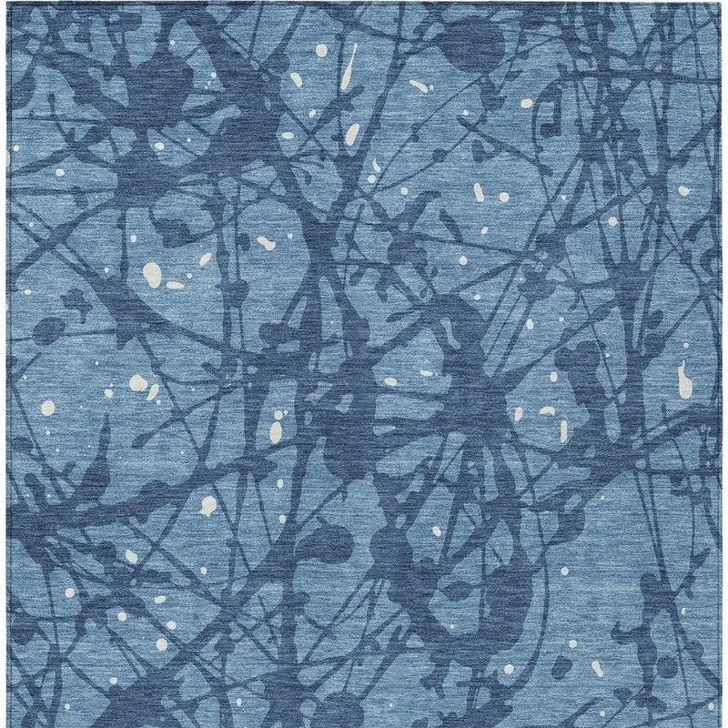 3' X 5' Denim Blue And Navy Blue Abstract Washable Indoor Outdoor Area Rug Homeroots Outdoor