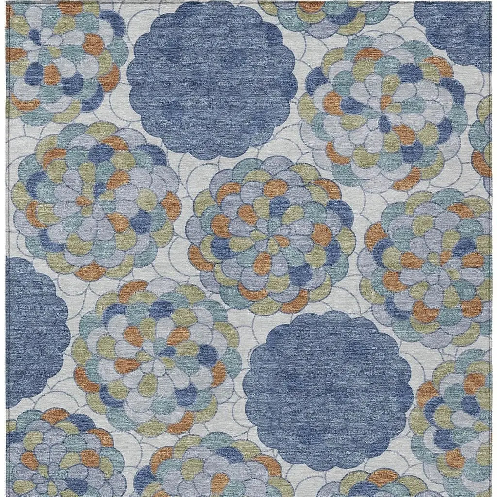 3' X 5' Denim Blue And Silver Floral Washable Indoor Outdoor Area Rug Homeroots Outdoor