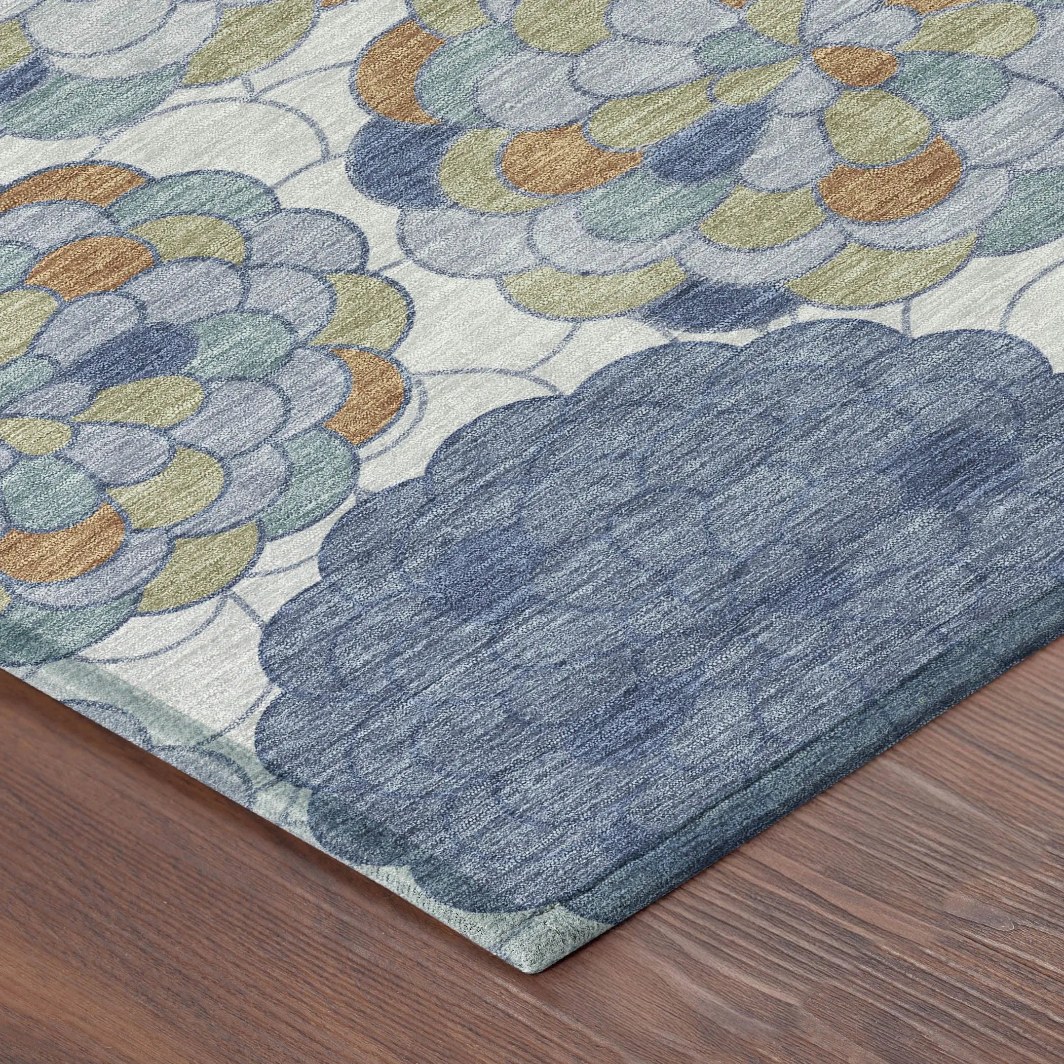 3' X 5' Denim Blue And Silver Floral Washable Indoor Outdoor Area Rug Homeroots Outdoor