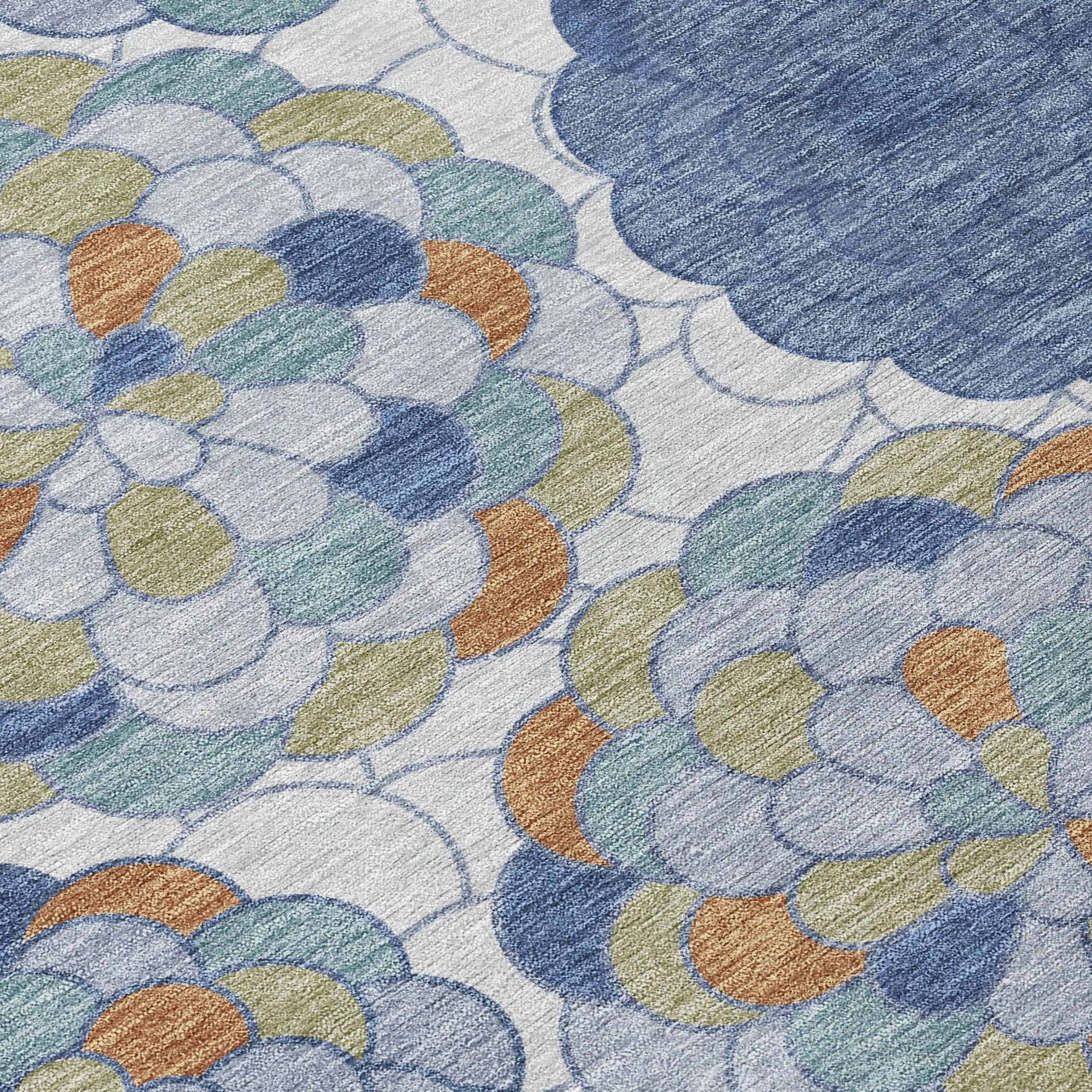 3' X 5' Denim Blue And Silver Floral Washable Indoor Outdoor Area Rug Homeroots Outdoor