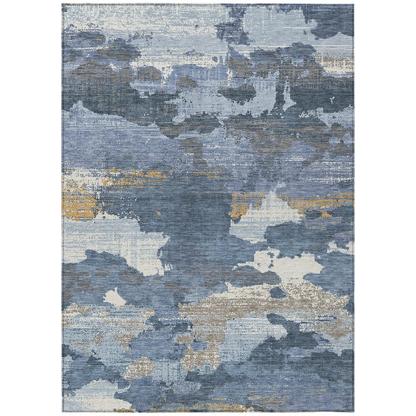 3' X 5' Denim Blue And Sky Blue Abstract Washable Indoor Outdoor Area Rug Homeroots Outdoor
