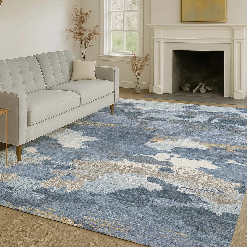 3' X 5' Denim Blue And Sky Blue Abstract Washable Indoor Outdoor Area Rug Homeroots Outdoor