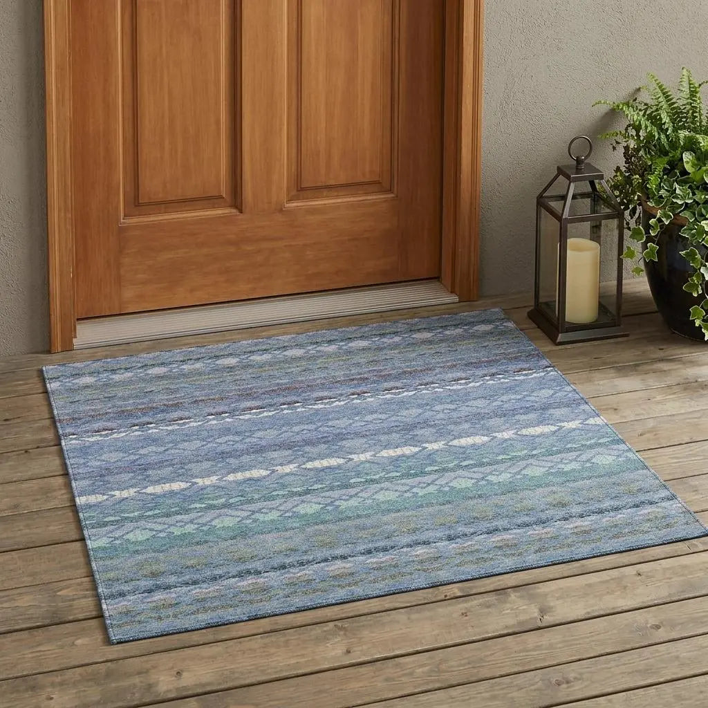 3' X 5' Denim Blue And Sky Blue Striped Washable Indoor Outdoor Area Rug Homeroots Outdoor