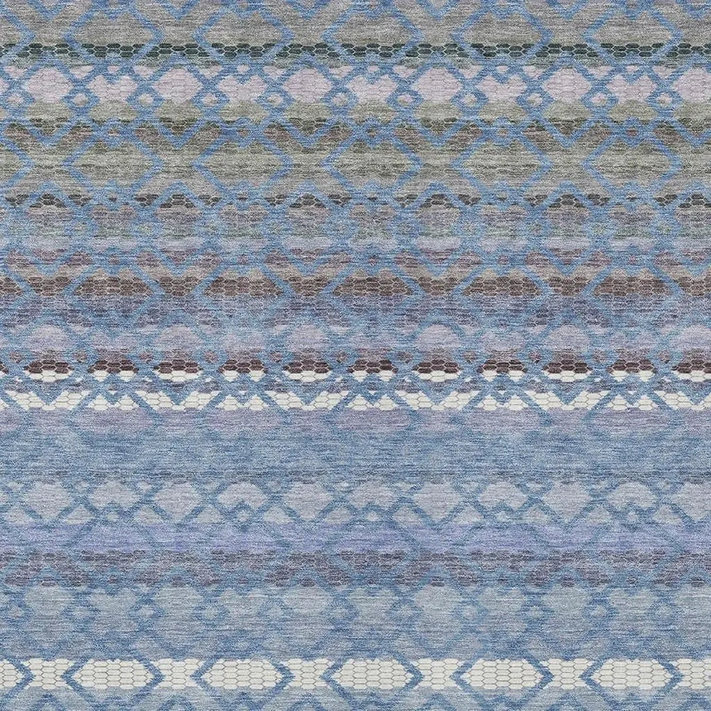3' X 5' Denim Blue And Sky Blue Striped Washable Indoor Outdoor Area Rug Homeroots Outdoor