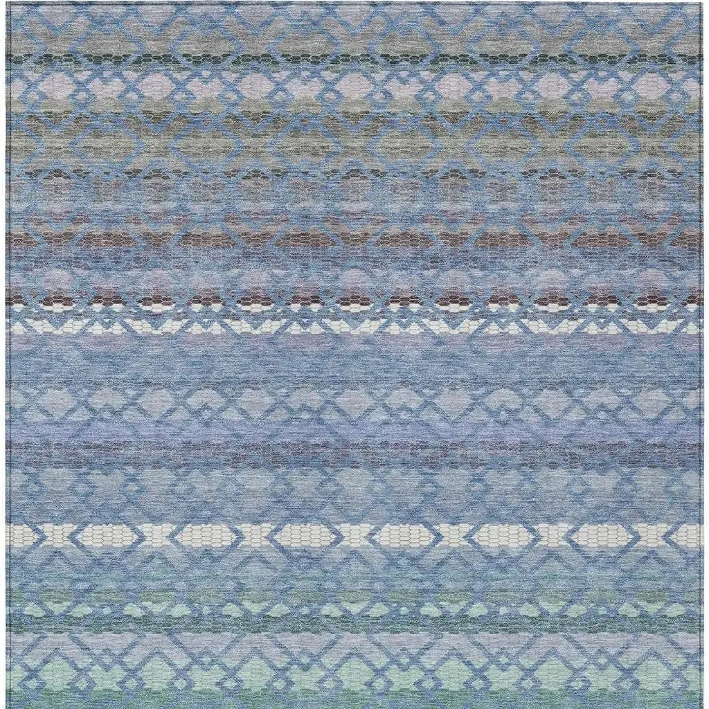 3' X 5' Denim Blue And Sky Blue Striped Washable Indoor Outdoor Area Rug Homeroots Outdoor