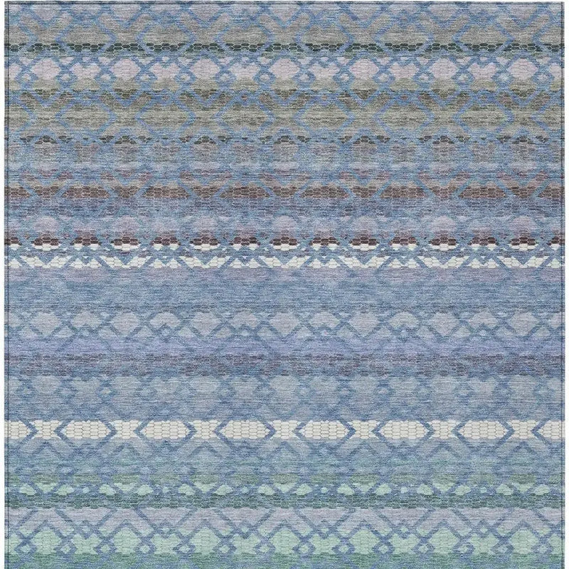 3' X 5' Denim Blue And Sky Blue Striped Washable Indoor Outdoor Area Rug Homeroots Outdoor