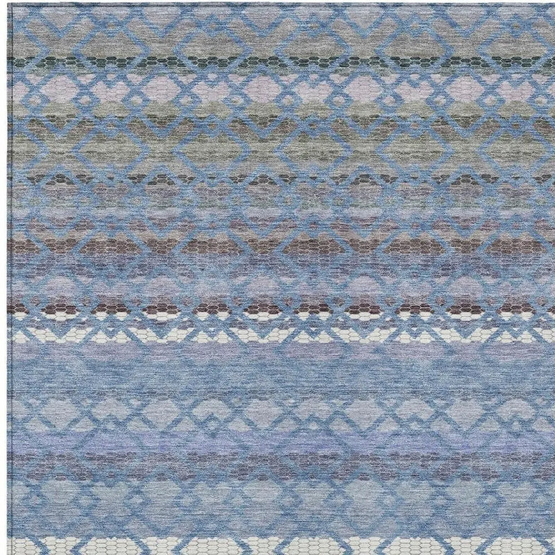 3' X 5' Denim Blue And Sky Blue Striped Washable Indoor Outdoor Area Rug Homeroots Outdoor