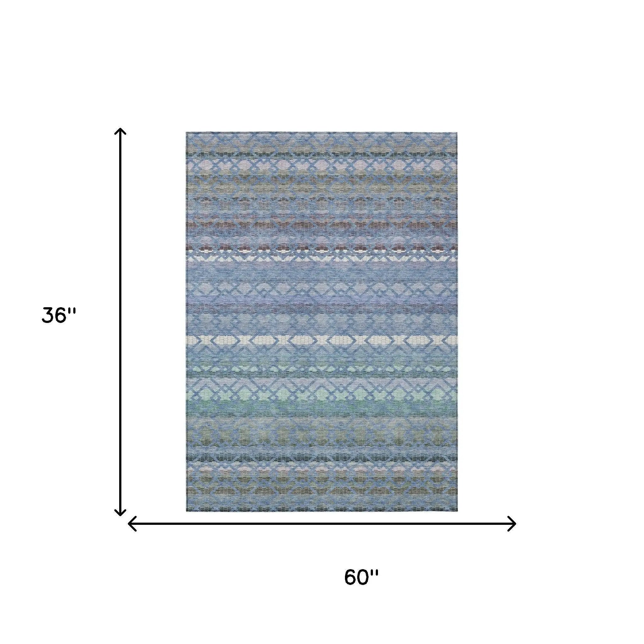3' X 5' Denim Blue And Sky Blue Striped Washable Indoor Outdoor Area Rug Homeroots Outdoor