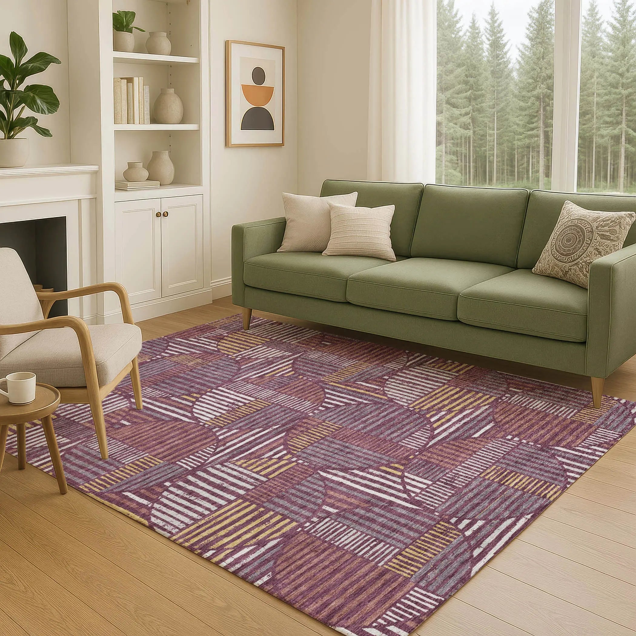 3' X 5' Eggplant And Brown Geometric Washable Indoor Outdoor Area Rug Homeroots Outdoor