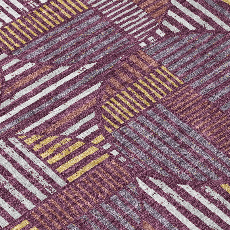 3' X 5' Eggplant And Brown Geometric Washable Indoor Outdoor Area Rug Homeroots Outdoor