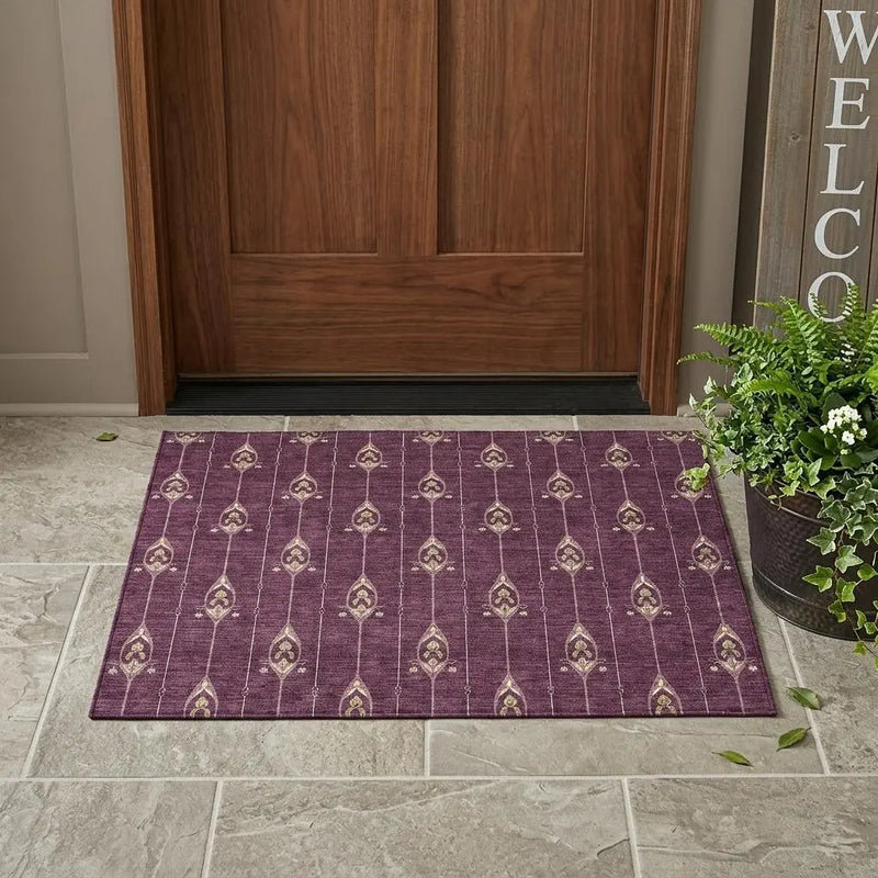 3' X 5' Eggplant And Graphite Geometric Washable Indoor Outdoor Area Rug Homeroots Outdoor