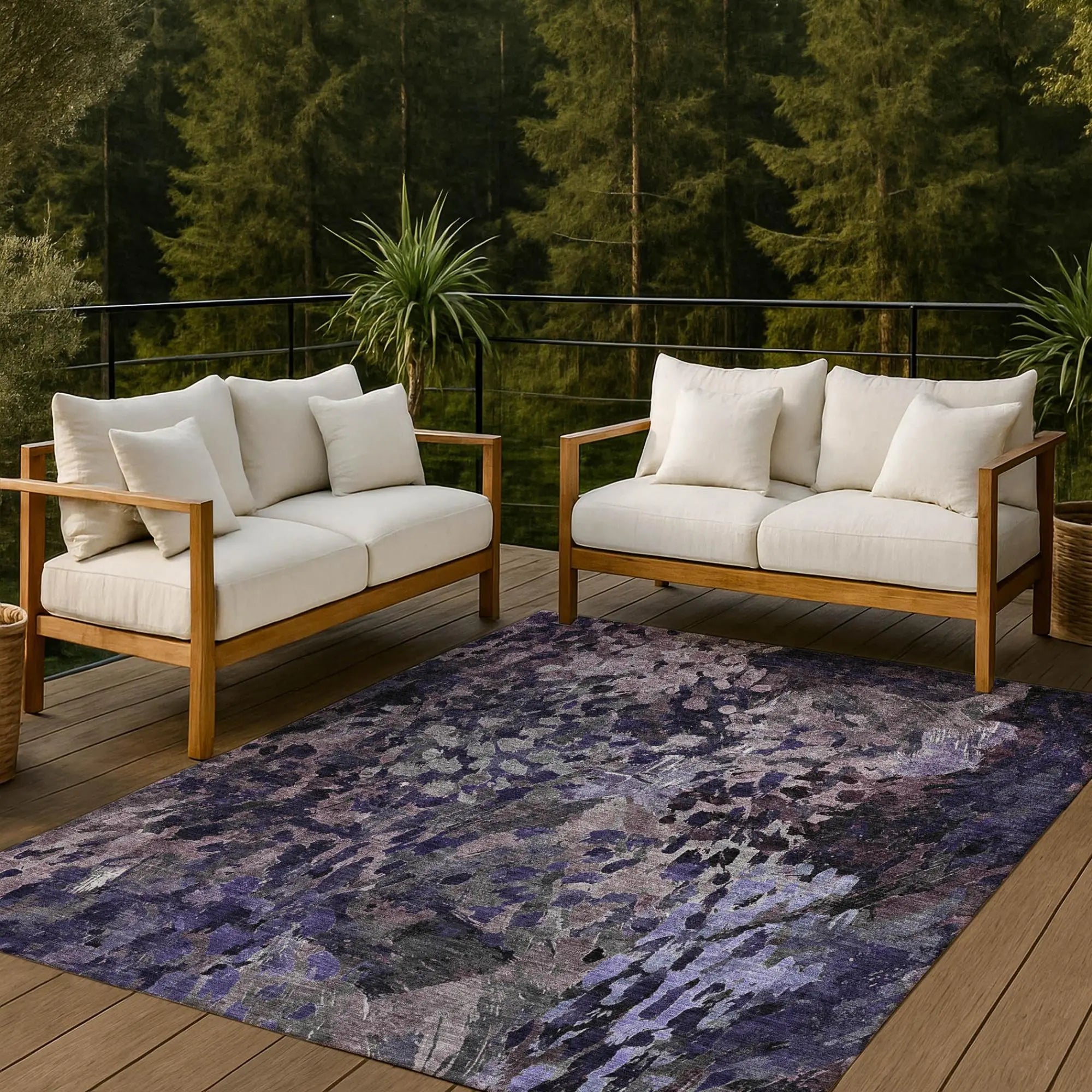 3' X 5' Eggplant And Purple Abstract Washable Indoor Outdoor Area Rug Homeroots Outdoor