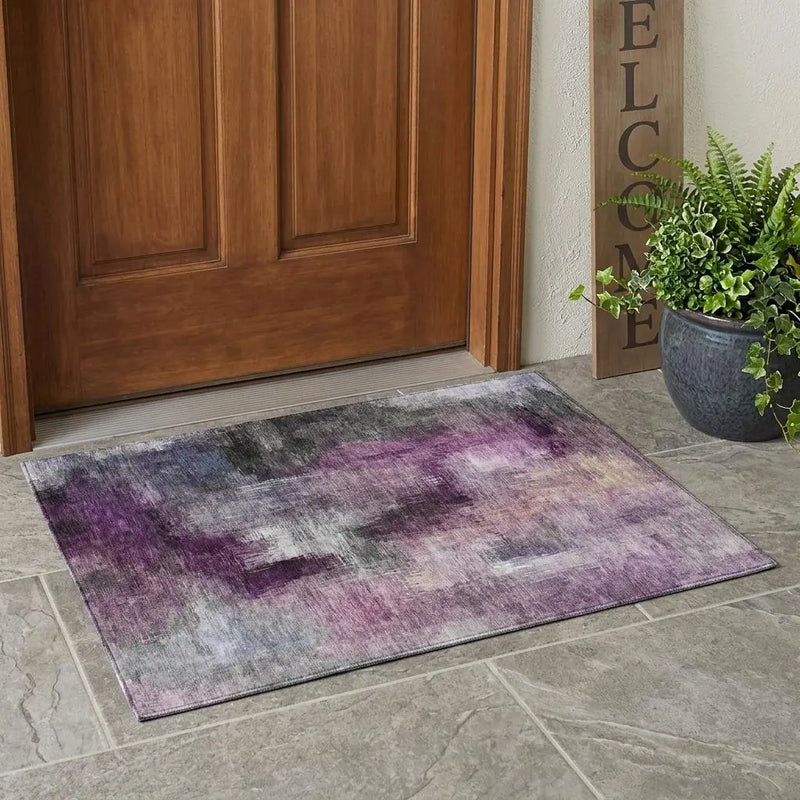 3' X 5' Eggplant And Purple Abstract Washable Indoor Outdoor Area Rug Homeroots Outdoor