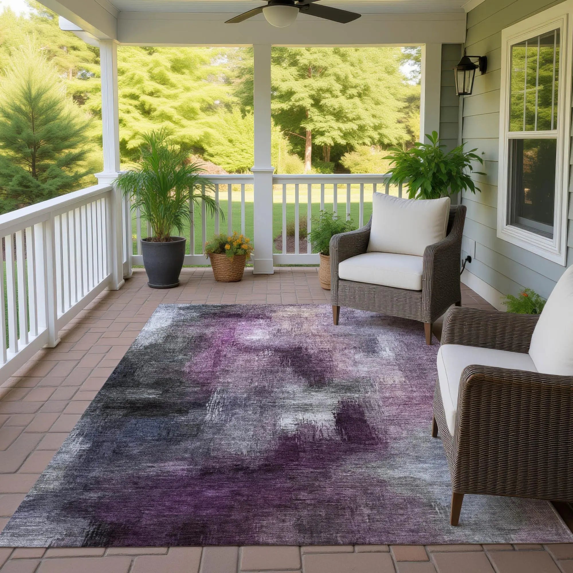 3' X 5' Eggplant And Purple Abstract Washable Indoor Outdoor Area Rug Homeroots Outdoor