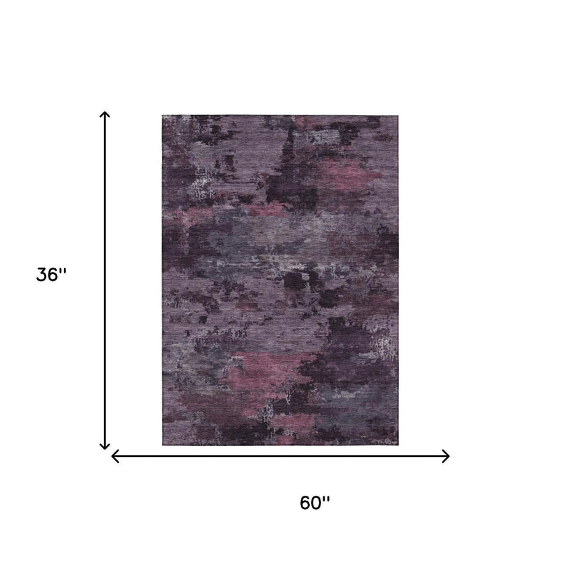3' X 5' Eggplant And Purple Abstract Washable Indoor Outdoor Area Rug Homeroots Outdoor