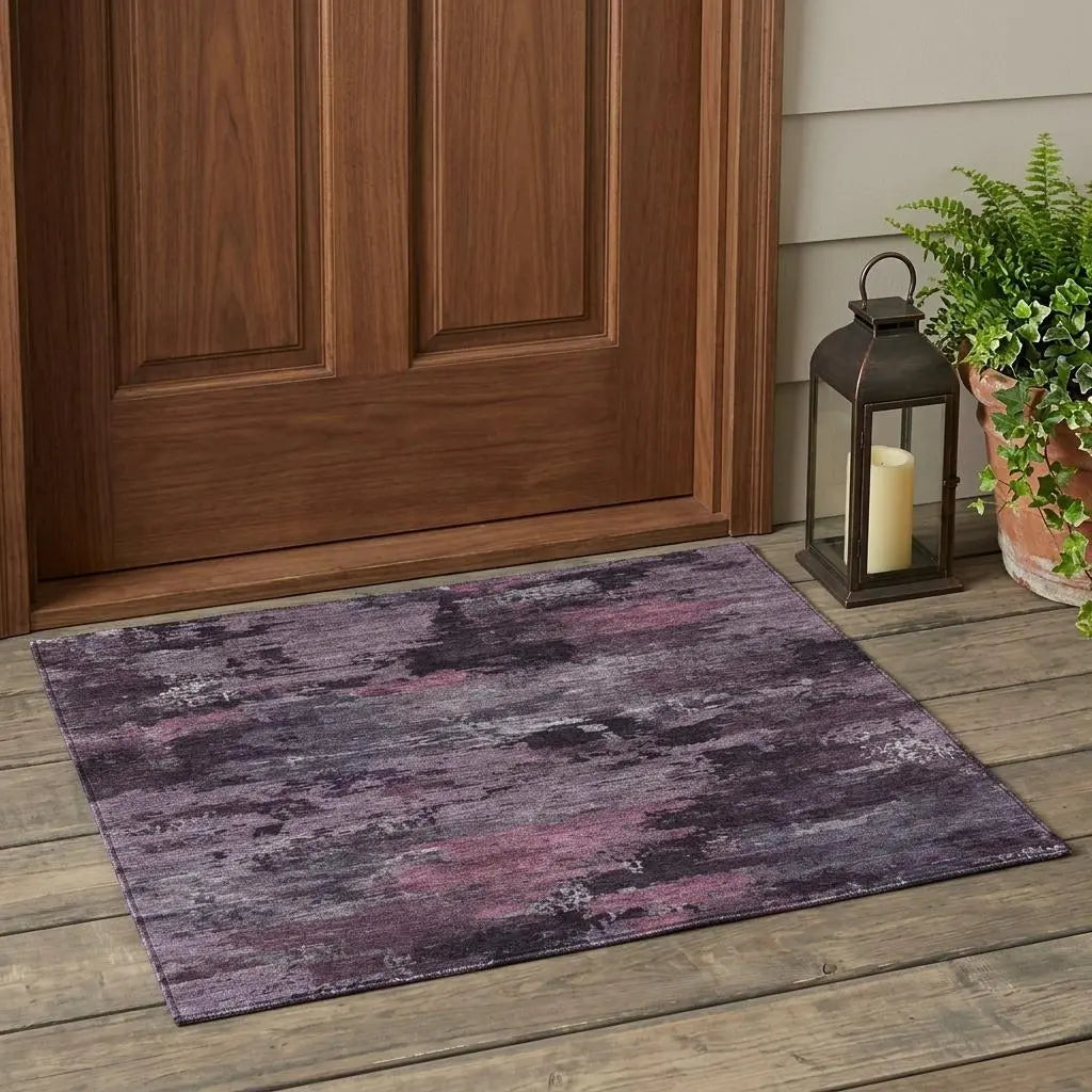 3' X 5' Eggplant And Purple Abstract Washable Indoor Outdoor Area Rug Homeroots Outdoor