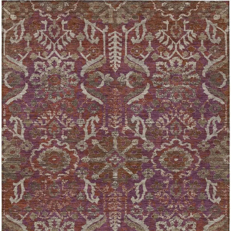 3' X 5' Eggplant And Purple Damask Washable Indoor Outdoor Area Rug Homeroots Outdoor