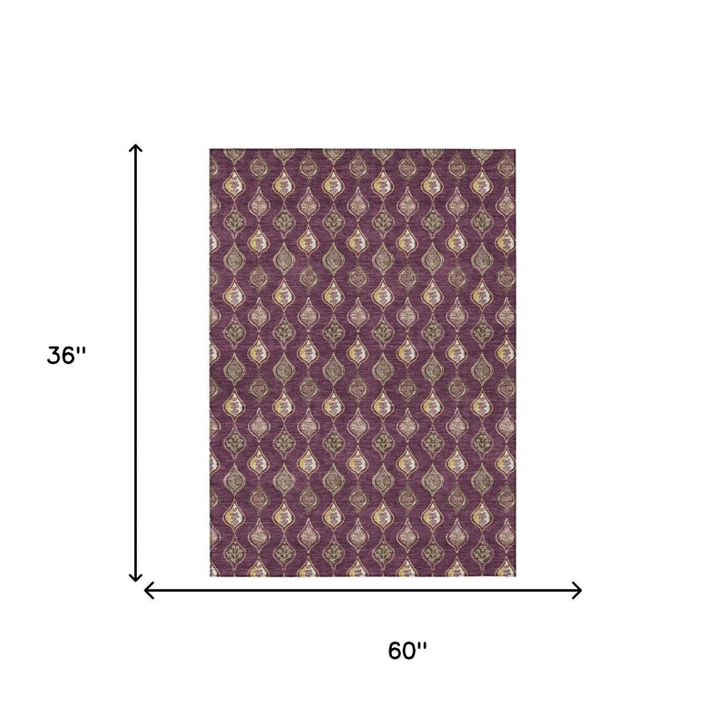 3' X 5' Eggplant And Purple Floral Washable Indoor Outdoor Area Rug Homeroots Outdoor