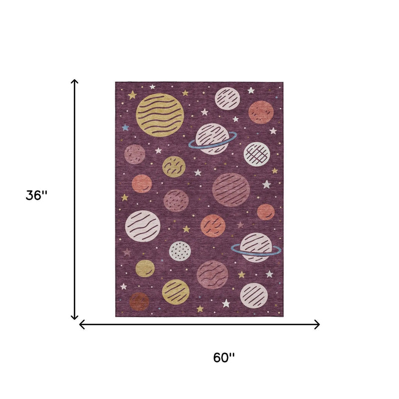 3' X 5' Eggplant And Purple Floral Washable Indoor Outdoor Area Rug Homeroots Outdoor