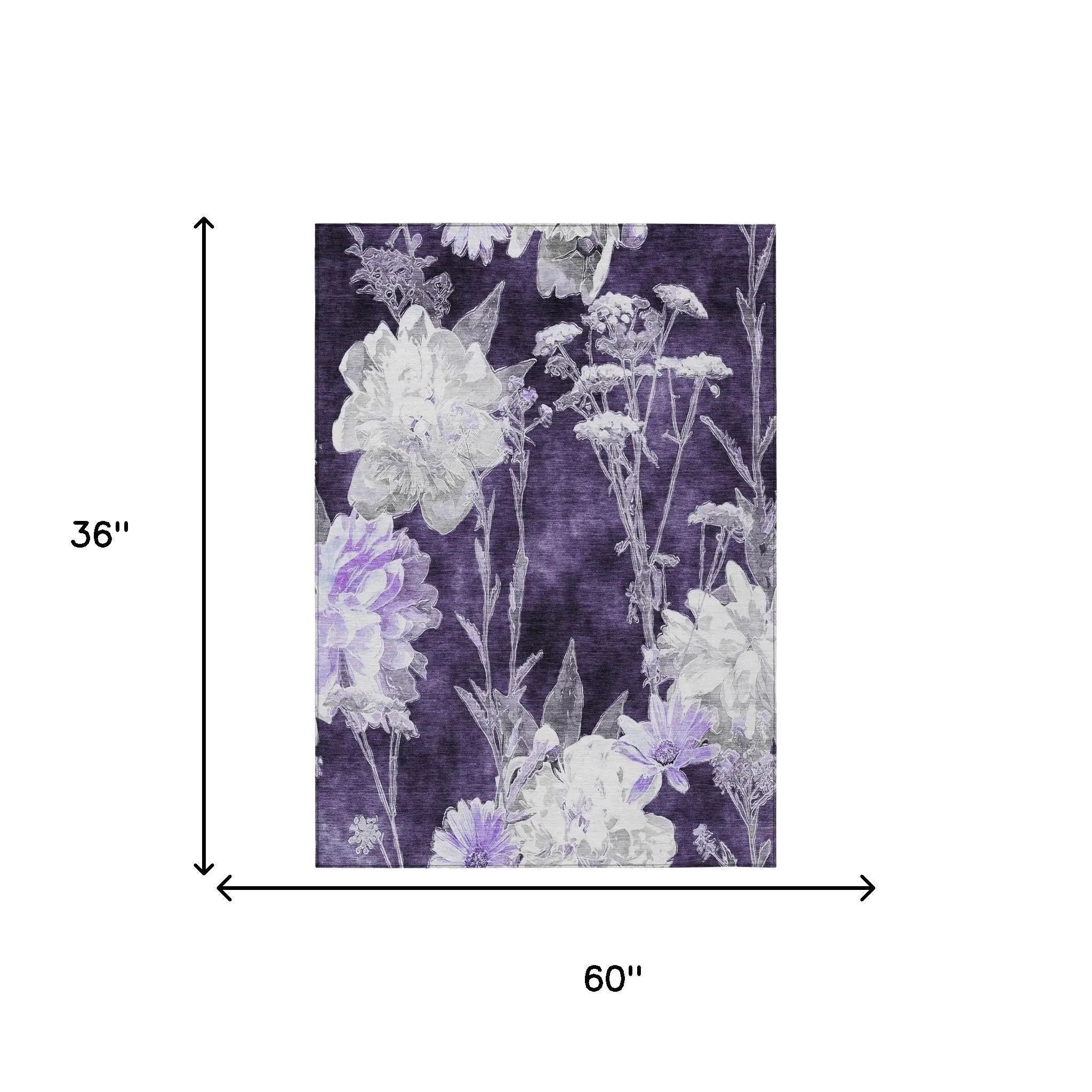 Lavender floral wall art featuring intricate white and purple flowers on a textured purple background, 36"x60".