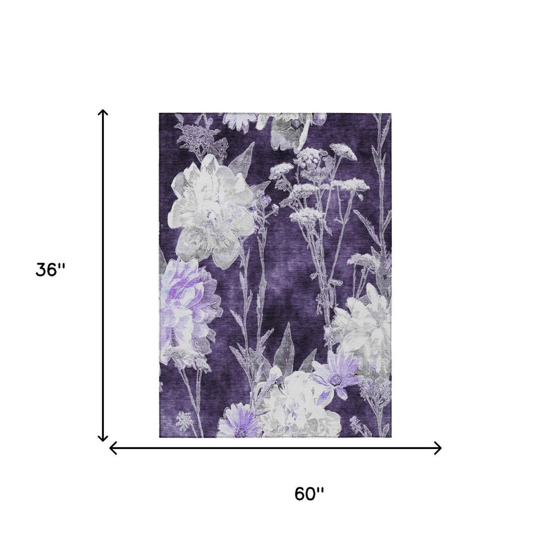 Lavender floral wall art featuring intricate white and purple flowers on a textured purple background, 36"x60".