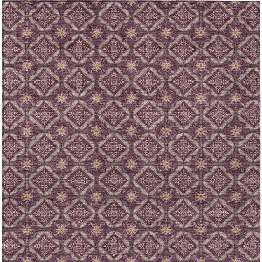 3' X 5' Eggplant And Purple Geometric Washable Indoor Outdoor Area Rug Homeroots Outdoor