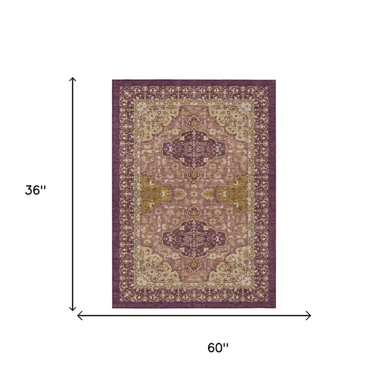 3' X 5' Eggplant And Purple Oriental Washable Indoor Outdoor Area Rug Homeroots Outdoor