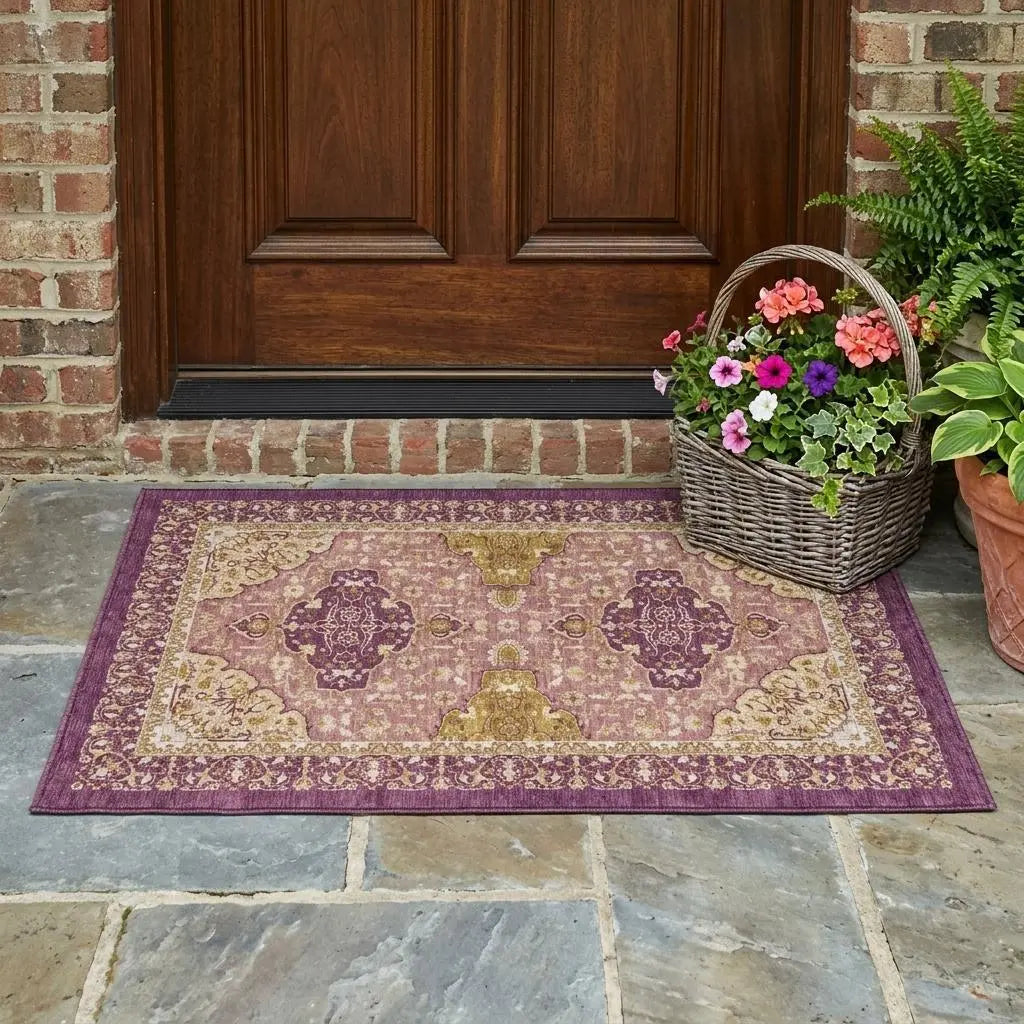 3' X 5' Eggplant And Purple Oriental Washable Indoor Outdoor Area Rug Homeroots Outdoor