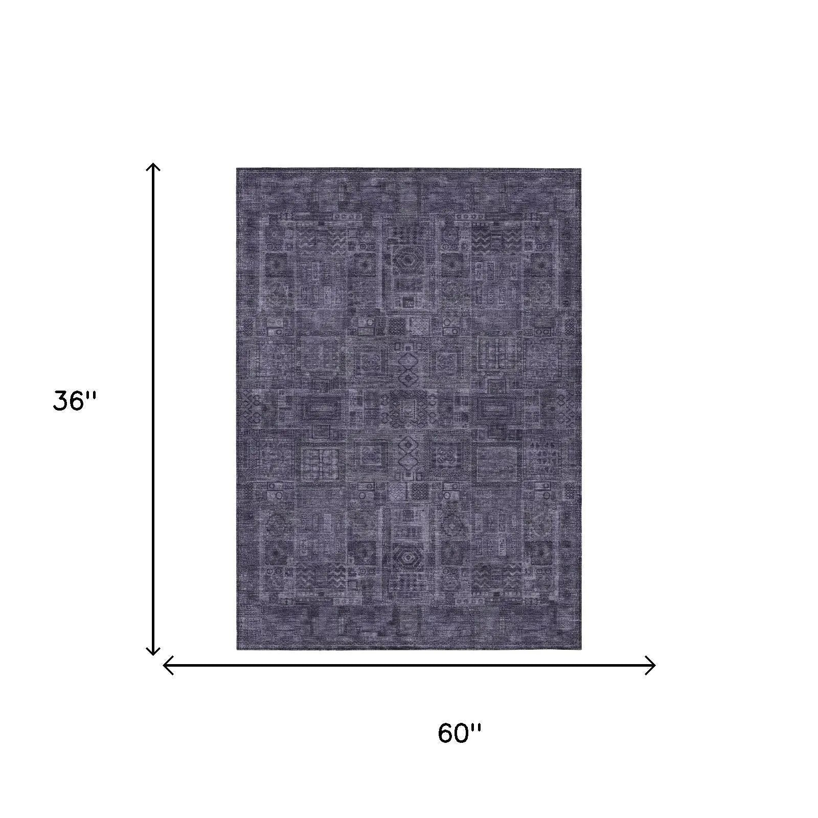 3' X 5' Eggplant And Purple Oriental Washable Indoor Outdoor Area Rug Homeroots Outdoor
