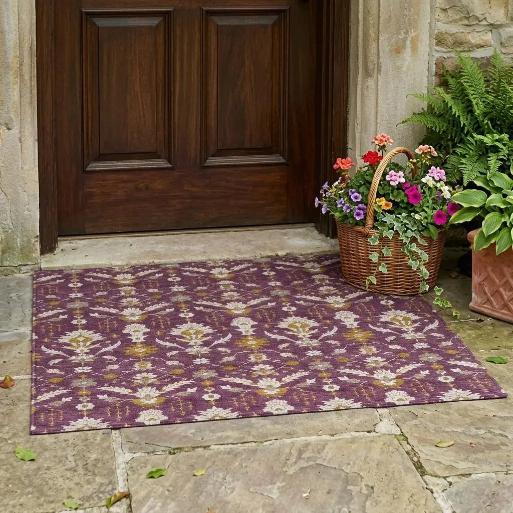 3' X 5' Eggplant And Purple Oriental Washable Indoor Outdoor Area Rug Homeroots Outdoor