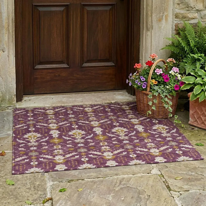 3' X 5' Eggplant And Purple Oriental Washable Indoor Outdoor Area Rug Homeroots Outdoor