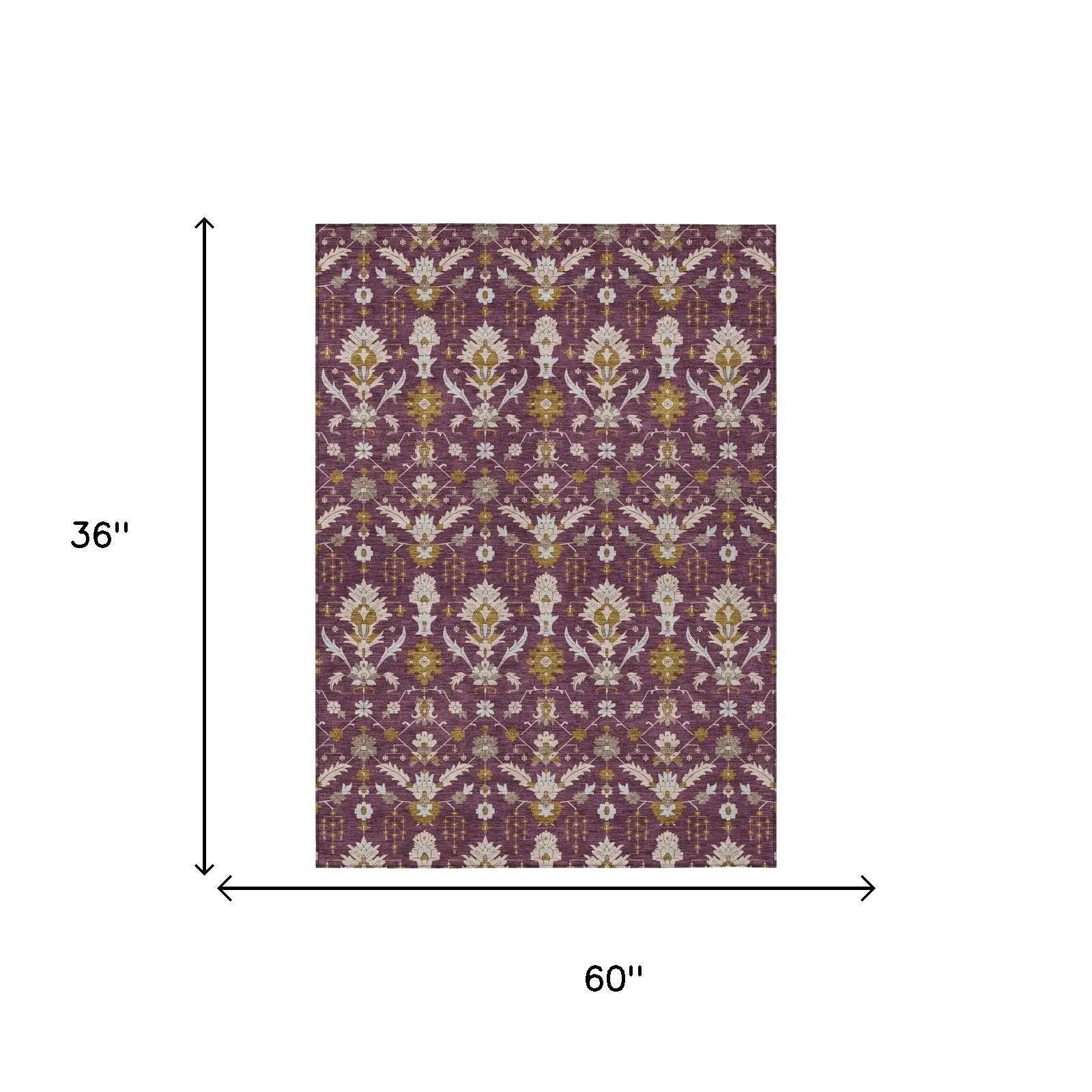 3' X 5' Eggplant And Purple Oriental Washable Indoor Outdoor Area Rug Homeroots Outdoor