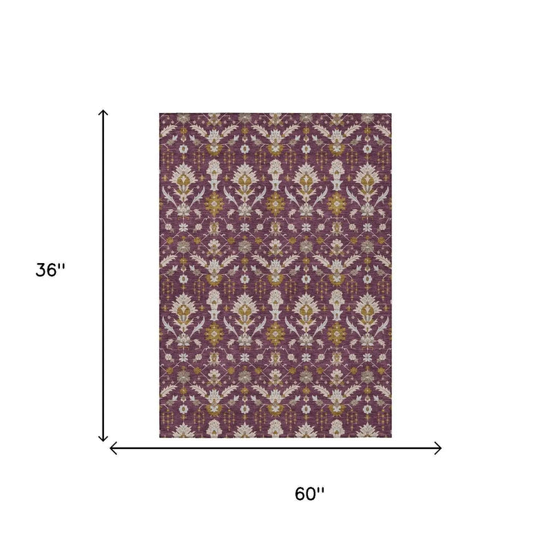 3' X 5' Eggplant And Purple Oriental Washable Indoor Outdoor Area Rug Homeroots Outdoor