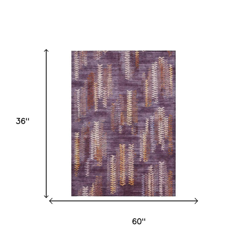 3' X 5' Eggplant And Purple Striped Washable Indoor Outdoor Area Rug Homeroots Outdoor