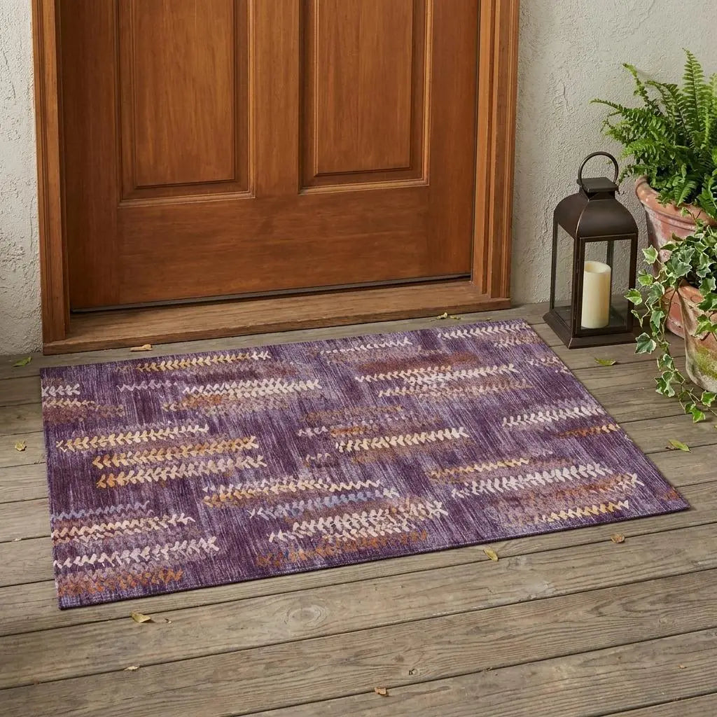 3' X 5' Eggplant And Purple Striped Washable Indoor Outdoor Area Rug Homeroots Outdoor