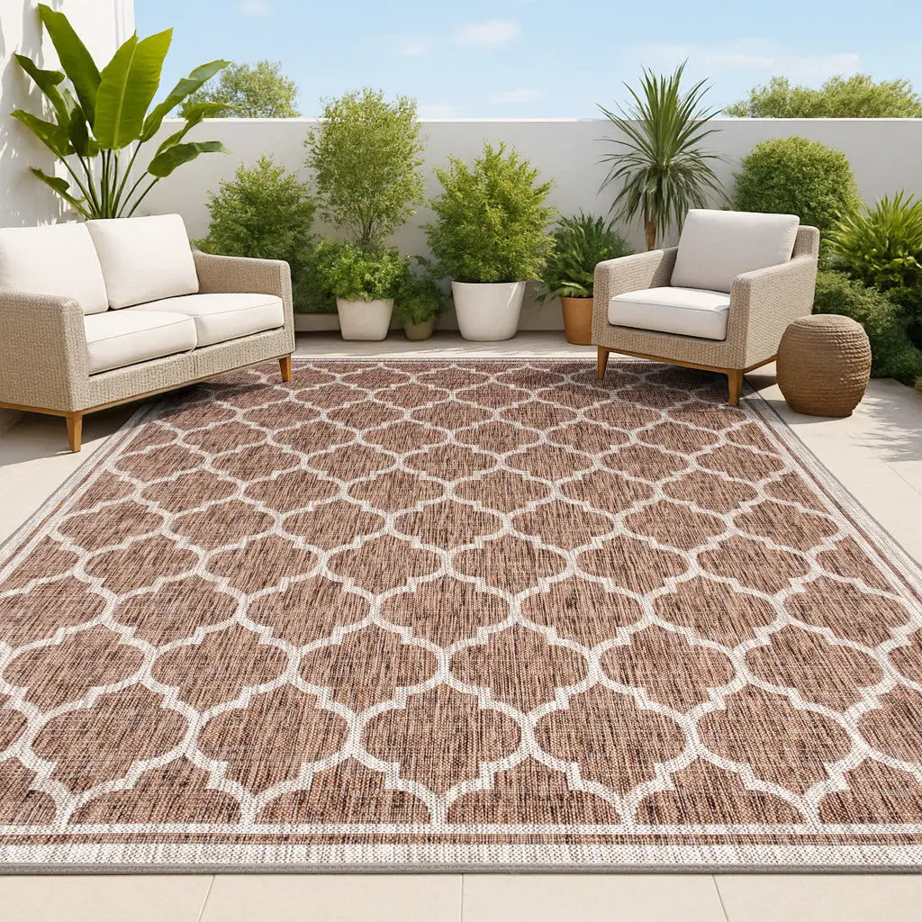 3' X 5' Espresso And Taupe Geometric Indoor Outdoor Area Rug Homeroots Outdoor
