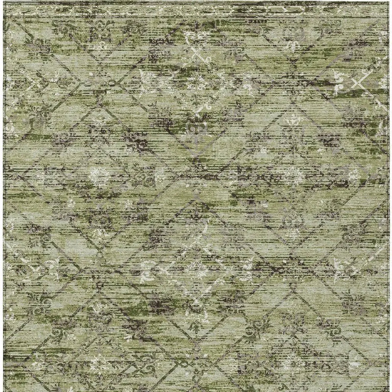 3' X 5' Fern Green And Brown Geometric Washable Indoor Outdoor Area Rug Homeroots Outdoor