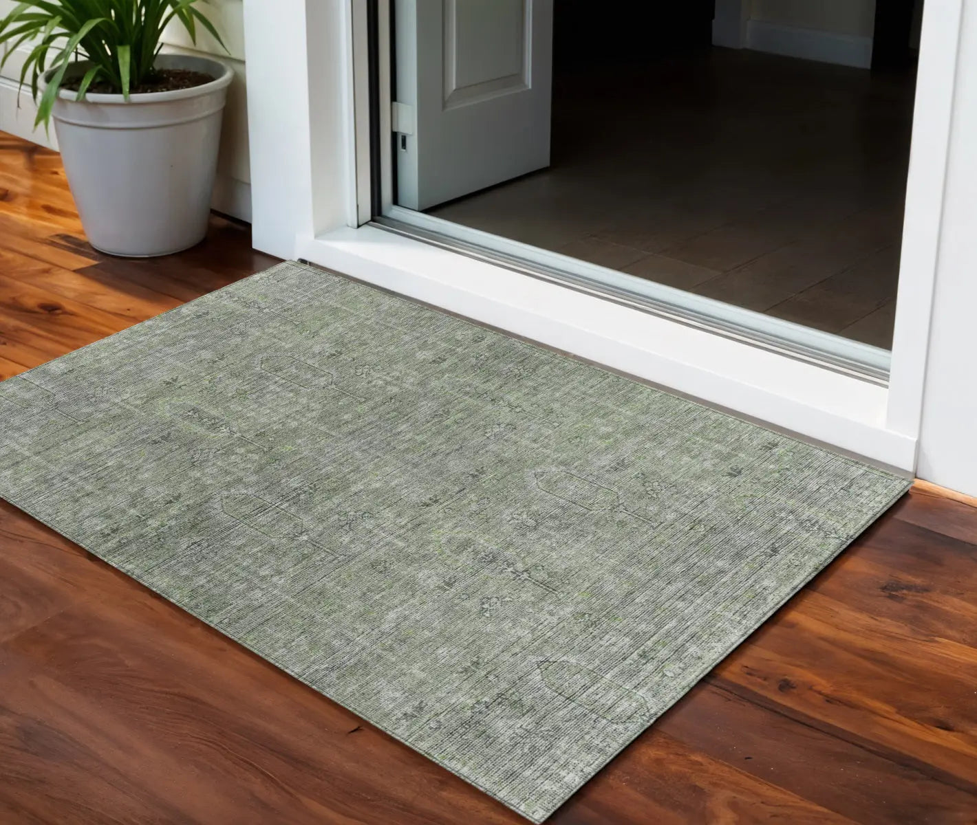 3' X 5' Fern Green And Gray Southwestern Washable Indoor Outdoor Area Rug Homeroots Outdoor