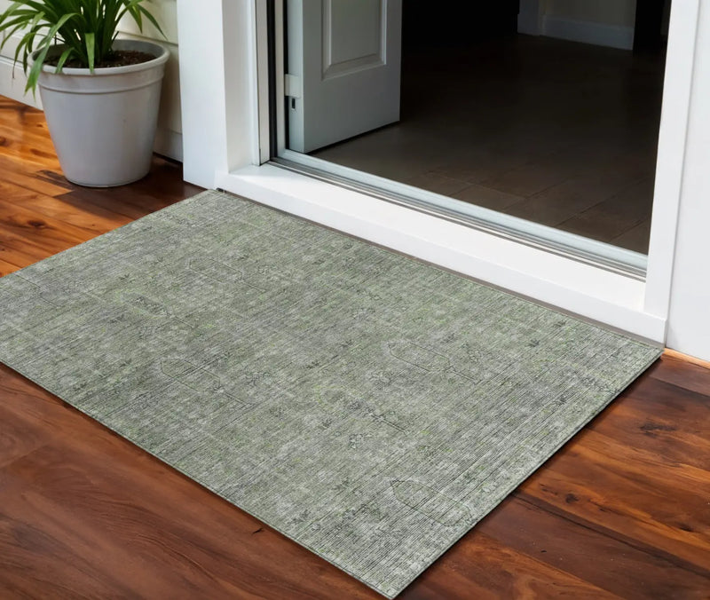 3' X 5' Fern Green And Gray Southwestern Washable Indoor Outdoor Area Rug Homeroots Outdoor