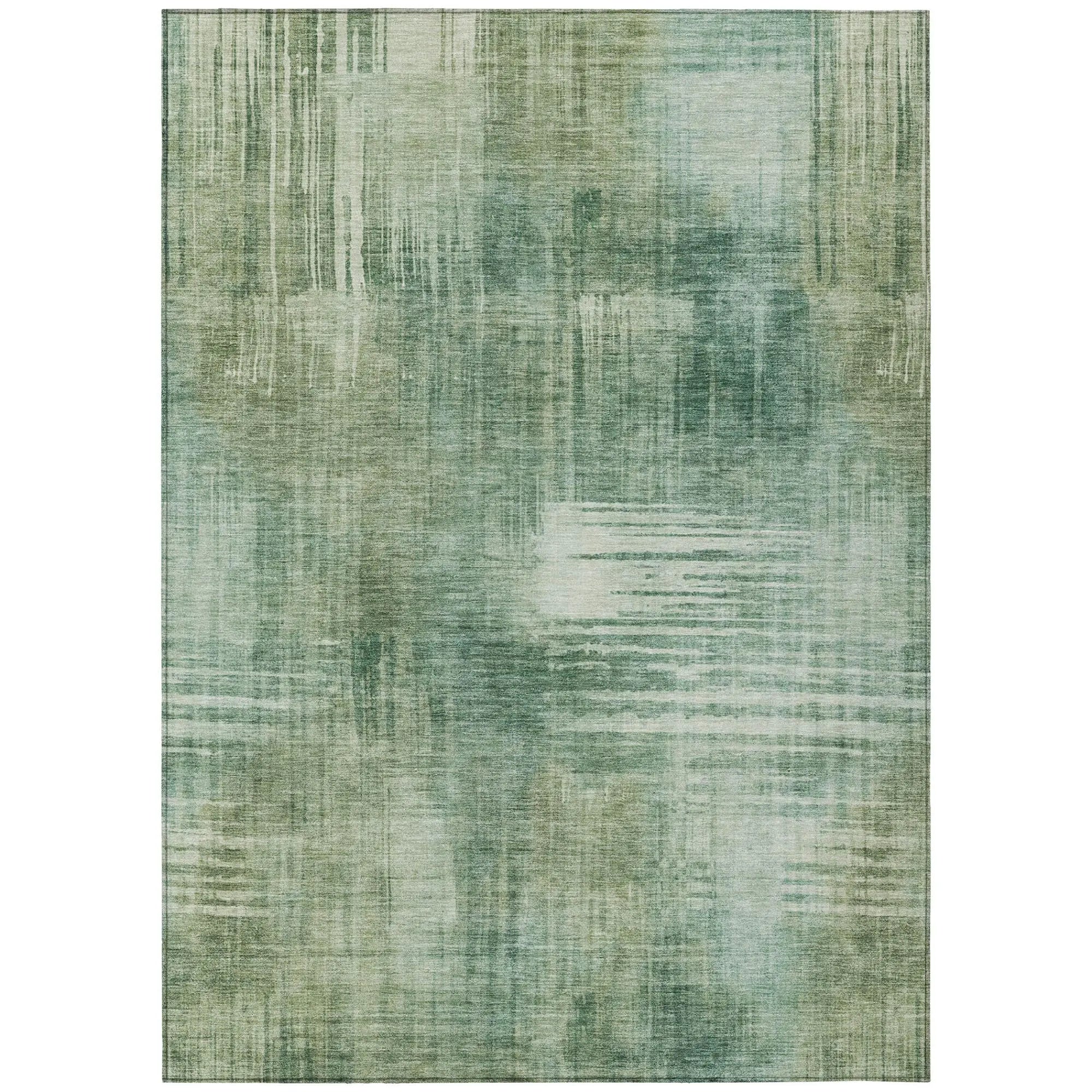 3' X 5' Fern Green And Green Abstract Washable Indoor Outdoor Area Rug Homeroots Outdoor