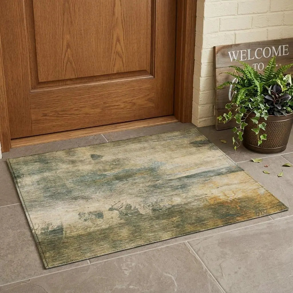 3' X 5' Fern Green And Green Abstract Washable Indoor Outdoor Area Rug Homeroots Outdoor