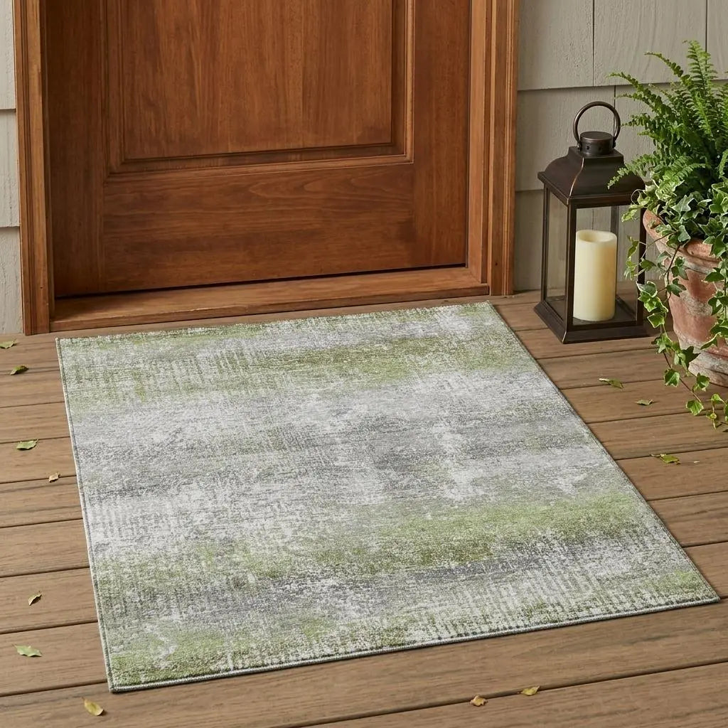 3' X 5' Fern Green And Green Abstract Washable Indoor Outdoor Area Rug Homeroots Outdoor