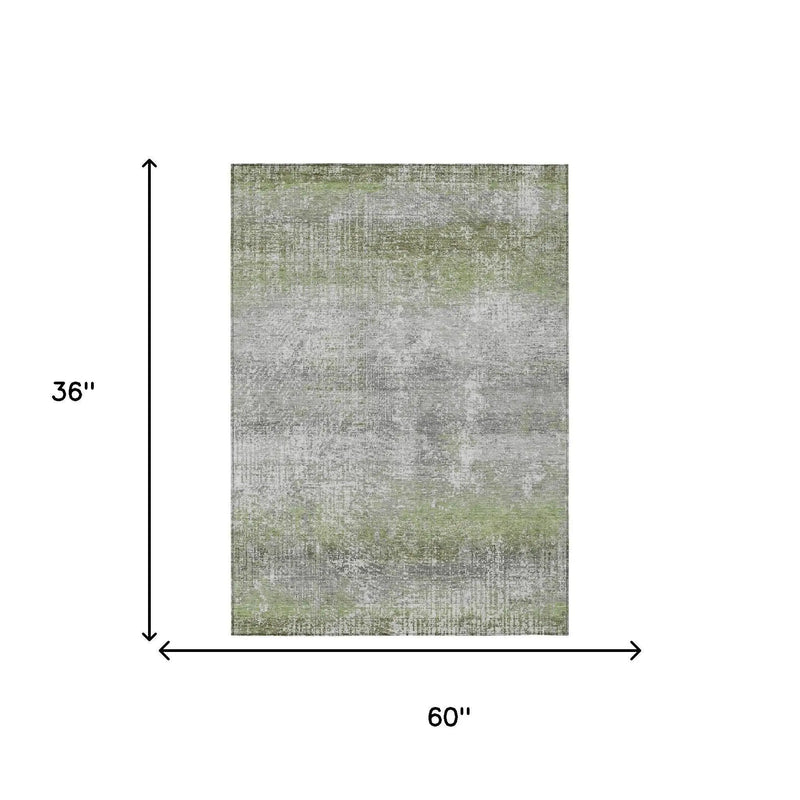 3' X 5' Fern Green And Green Abstract Washable Indoor Outdoor Area Rug Homeroots Outdoor