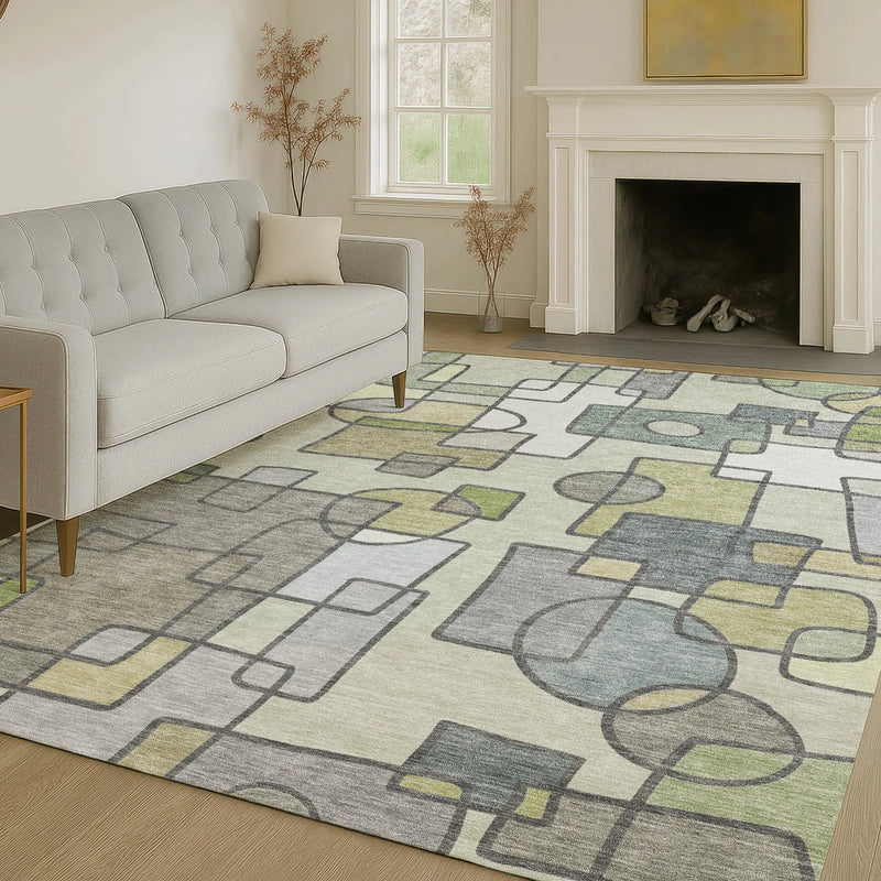 3' X 5' Fern Green And Green Geometric Washable Indoor Outdoor Area Rug Homeroots Outdoor
